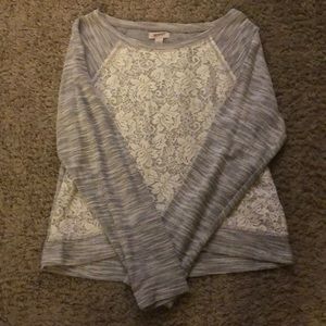 Floral Lace Front Light Gray Arizona Jean Co. Sweater!